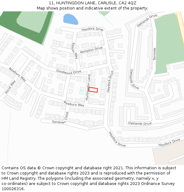 11, HUNTINGDON LANE, CARLISLE, CA2 4QZ: Location map and indicative extent of plot