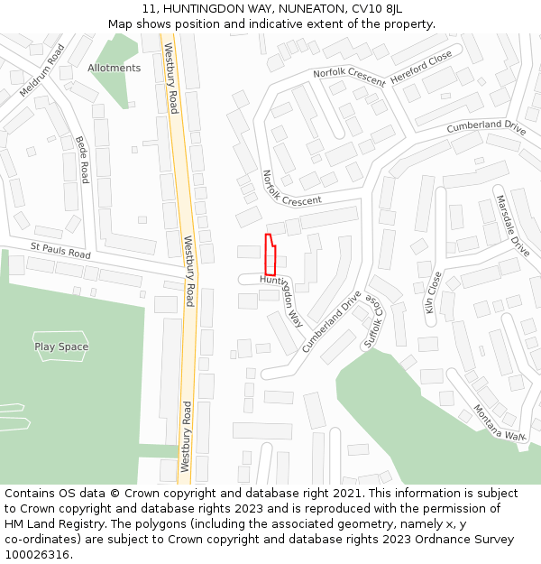 11, HUNTINGDON WAY, NUNEATON, CV10 8JL: Location map and indicative extent of plot
