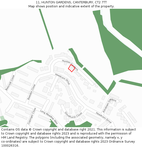 11, HUNTON GARDENS, CANTERBURY, CT2 7TT: Location map and indicative extent of plot