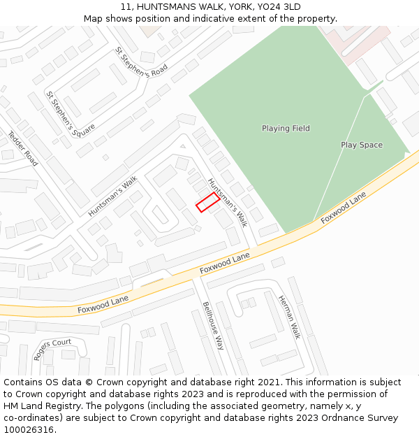 11, HUNTSMANS WALK, YORK, YO24 3LD: Location map and indicative extent of plot