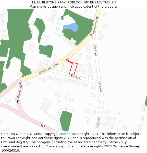 11, HURLSTONE PARK, PORLOCK, MINEHEAD, TA24 8JB: Location map and indicative extent of plot