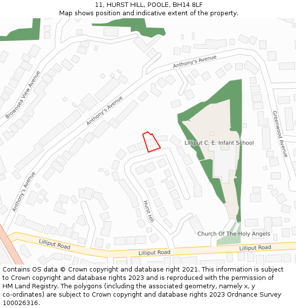 11, HURST HILL, POOLE, BH14 8LF: Location map and indicative extent of plot