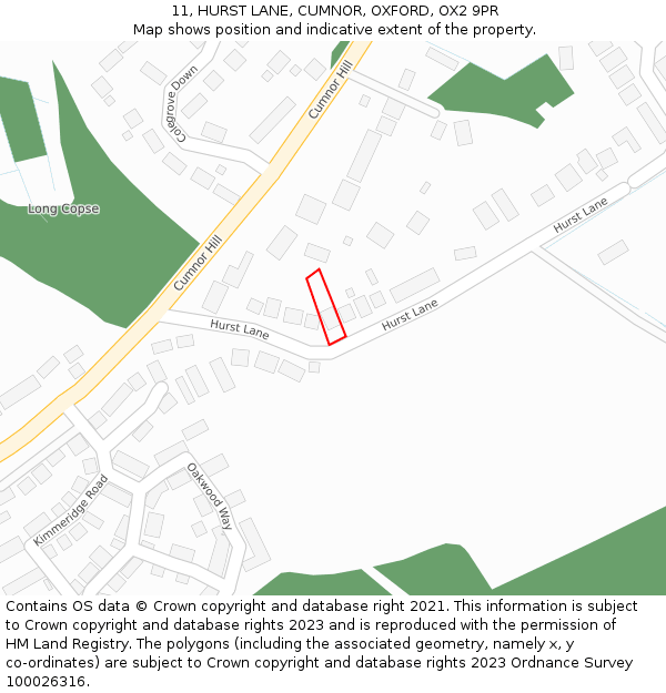 11, HURST LANE, CUMNOR, OXFORD, OX2 9PR: Location map and indicative extent of plot