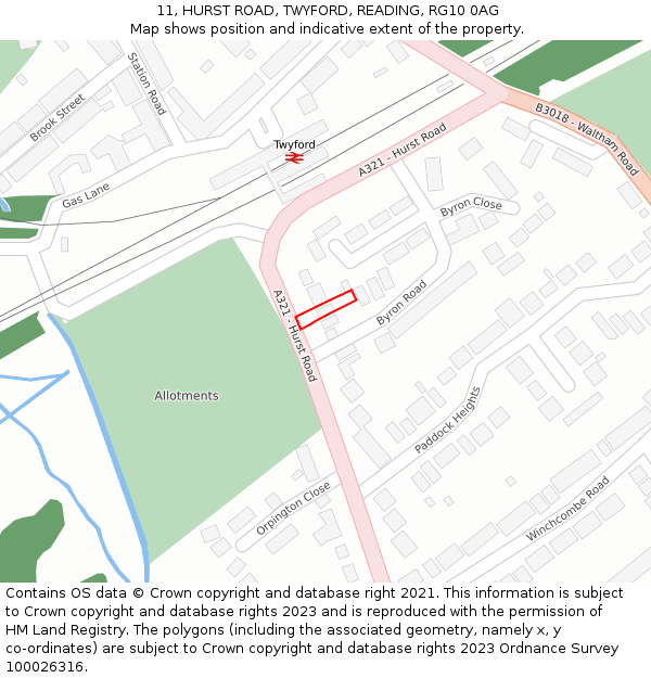 11, HURST ROAD, TWYFORD, READING, RG10 0AG: Location map and indicative extent of plot