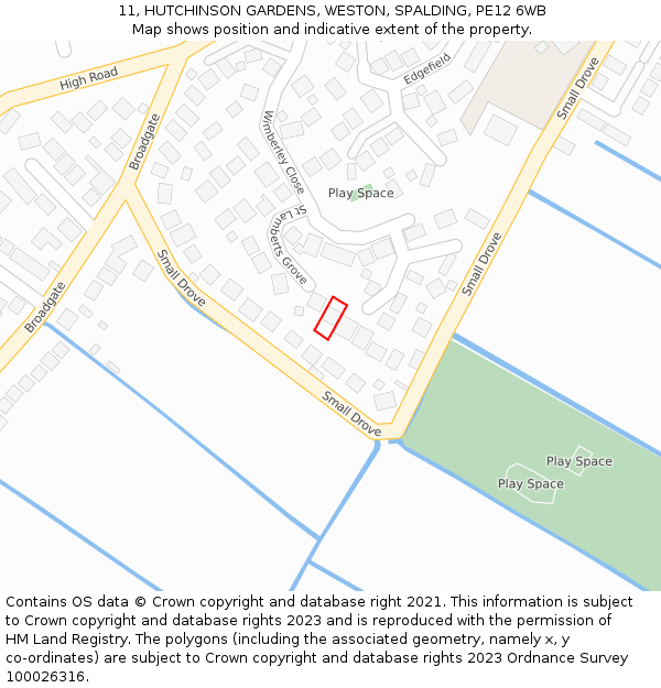 11, HUTCHINSON GARDENS, WESTON, SPALDING, PE12 6WB: Location map and indicative extent of plot