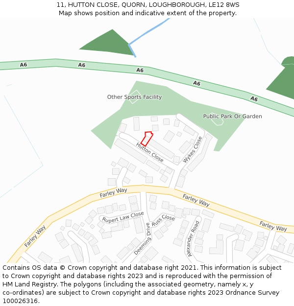 11, HUTTON CLOSE, QUORN, LOUGHBOROUGH, LE12 8WS: Location map and indicative extent of plot