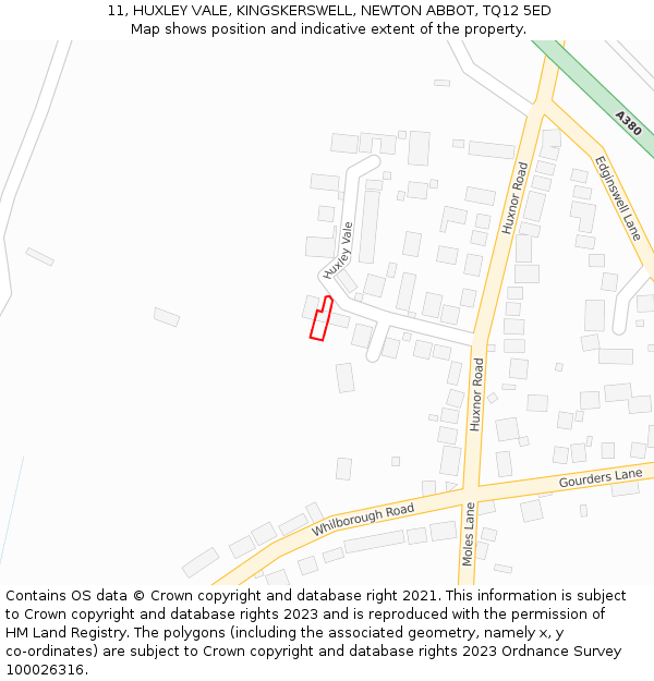 11, HUXLEY VALE, KINGSKERSWELL, NEWTON ABBOT, TQ12 5ED: Location map and indicative extent of plot