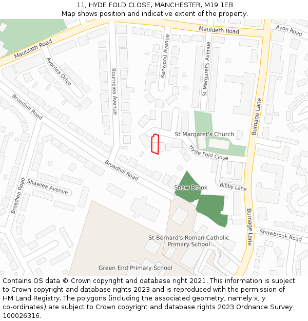 11, HYDE FOLD CLOSE, MANCHESTER, M19 1EB: Location map and indicative extent of plot