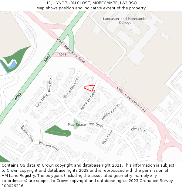 11, HYNDBURN CLOSE, MORECAMBE, LA3 3SQ: Location map and indicative extent of plot