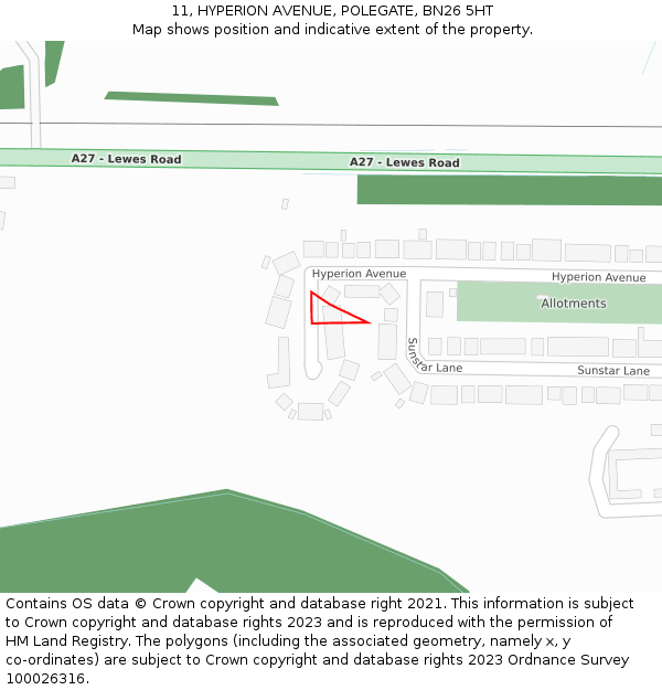 11, HYPERION AVENUE, POLEGATE, BN26 5HT: Location map and indicative extent of plot