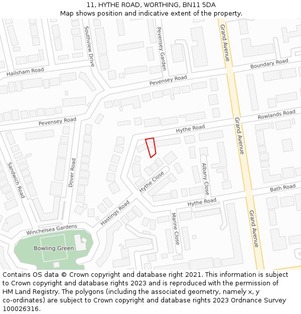 11, HYTHE ROAD, WORTHING, BN11 5DA: Location map and indicative extent of plot