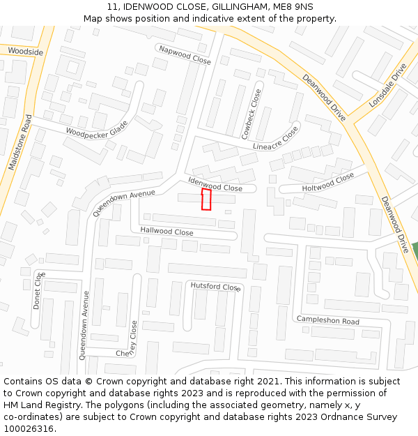 11, IDENWOOD CLOSE, GILLINGHAM, ME8 9NS: Location map and indicative extent of plot