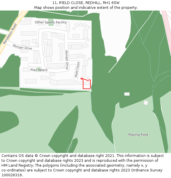 11, IFIELD CLOSE, REDHILL, RH1 6SW: Location map and indicative extent of plot