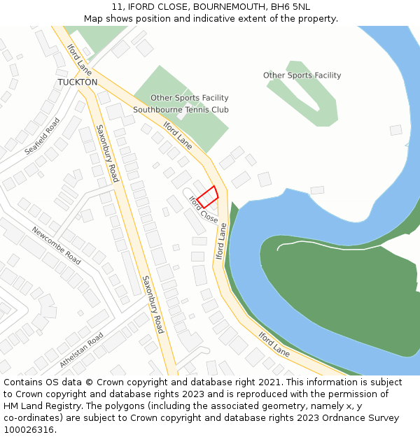 11, IFORD CLOSE, BOURNEMOUTH, BH6 5NL: Location map and indicative extent of plot