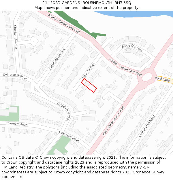 11, IFORD GARDENS, BOURNEMOUTH, BH7 6SQ: Location map and indicative extent of plot