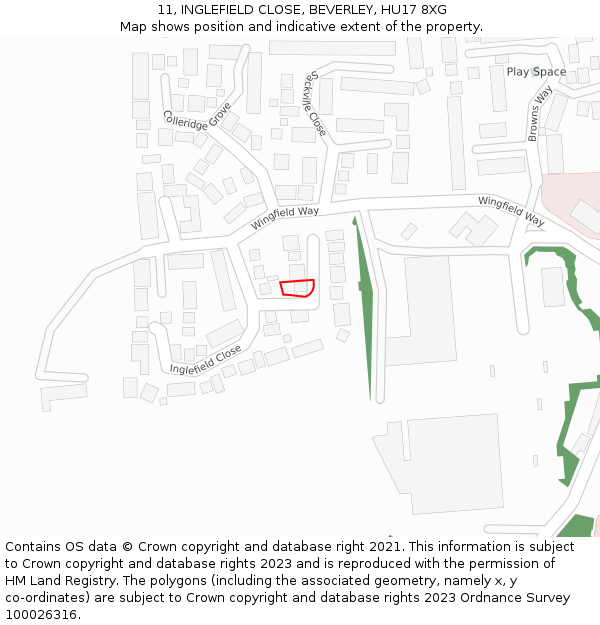 11, INGLEFIELD CLOSE, BEVERLEY, HU17 8XG: Location map and indicative extent of plot