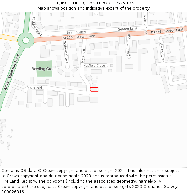 11, INGLEFIELD, HARTLEPOOL, TS25 1RN: Location map and indicative extent of plot