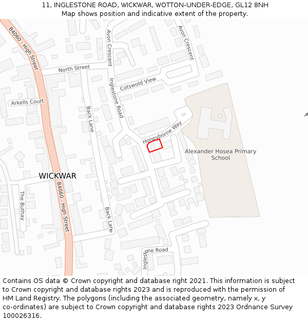 11, INGLESTONE ROAD, WICKWAR, WOTTON-UNDER-EDGE, GL12 8NH: Location map and indicative extent of plot