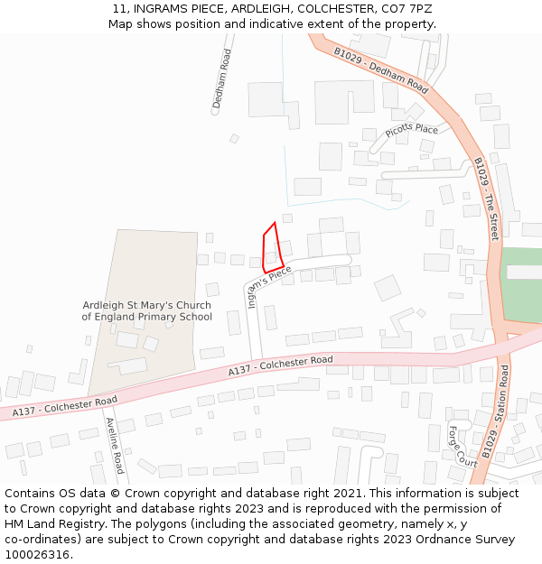 11, INGRAMS PIECE, ARDLEIGH, COLCHESTER, CO7 7PZ: Location map and indicative extent of plot