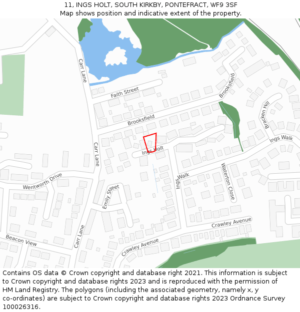 11, INGS HOLT, SOUTH KIRKBY, PONTEFRACT, WF9 3SF: Location map and indicative extent of plot