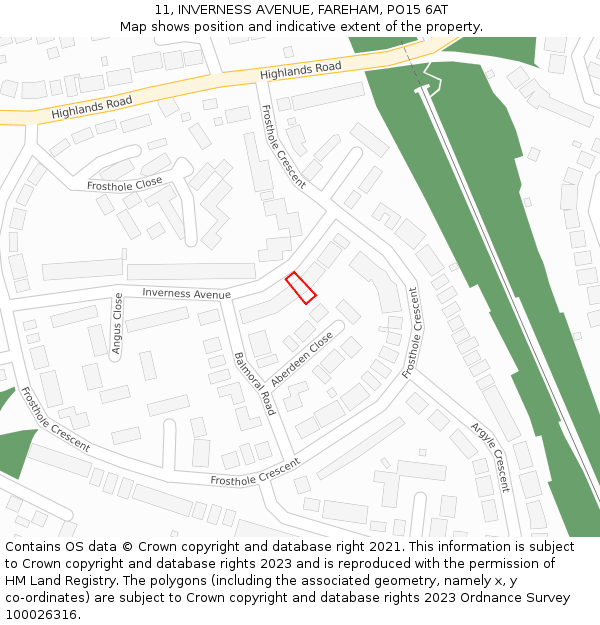 11, INVERNESS AVENUE, FAREHAM, PO15 6AT: Location map and indicative extent of plot