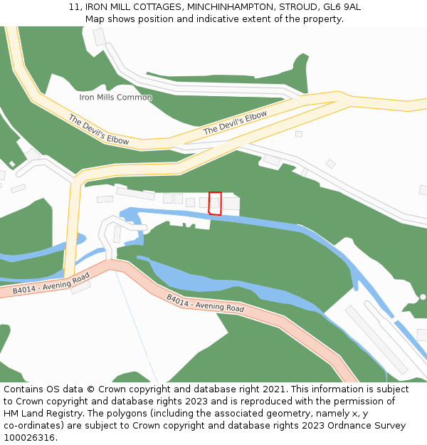 11, IRON MILL COTTAGES, MINCHINHAMPTON, STROUD, GL6 9AL: Location map and indicative extent of plot
