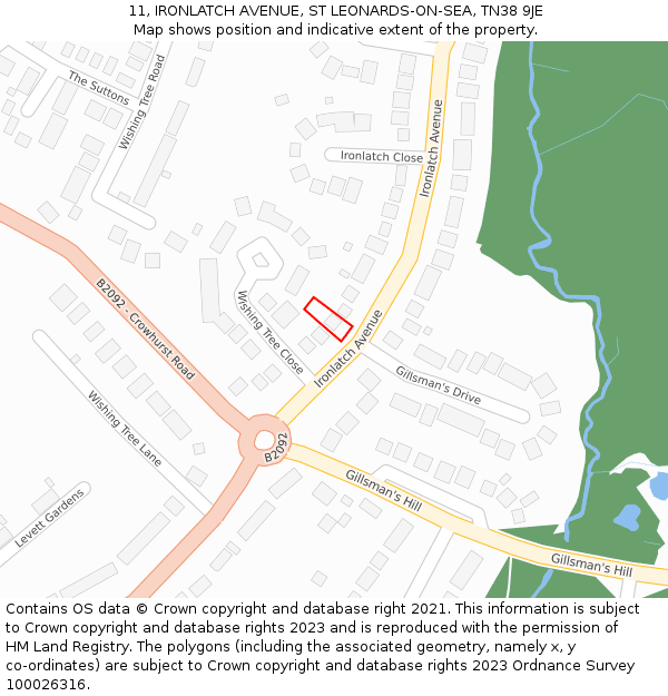 11, IRONLATCH AVENUE, ST LEONARDS-ON-SEA, TN38 9JE: Location map and indicative extent of plot