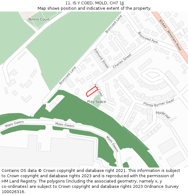 11, IS Y COED, MOLD, CH7 1JJ: Location map and indicative extent of plot