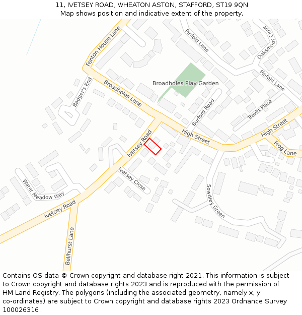 11, IVETSEY ROAD, WHEATON ASTON, STAFFORD, ST19 9QN: Location map and indicative extent of plot
