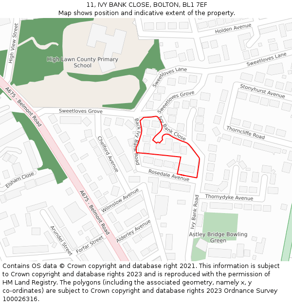 11, IVY BANK CLOSE, BOLTON, BL1 7EF: Location map and indicative extent of plot