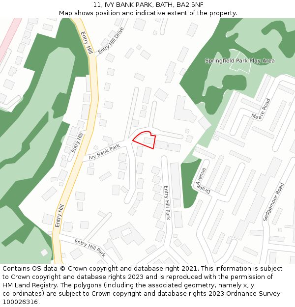 11, IVY BANK PARK, BATH, BA2 5NF: Location map and indicative extent of plot