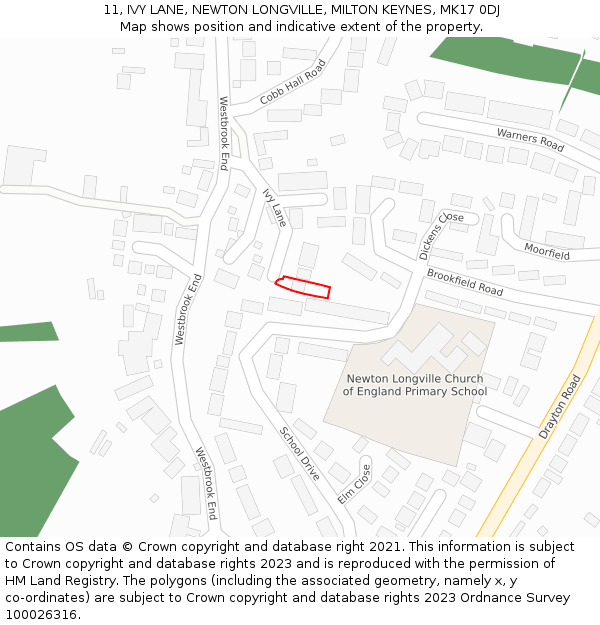 11, IVY LANE, NEWTON LONGVILLE, MILTON KEYNES, MK17 0DJ: Location map and indicative extent of plot