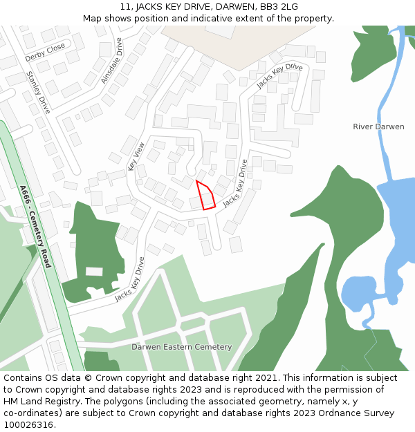 11, JACKS KEY DRIVE, DARWEN, BB3 2LG: Location map and indicative extent of plot