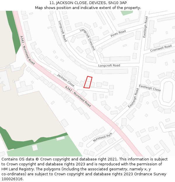 11, JACKSON CLOSE, DEVIZES, SN10 3AP: Location map and indicative extent of plot
