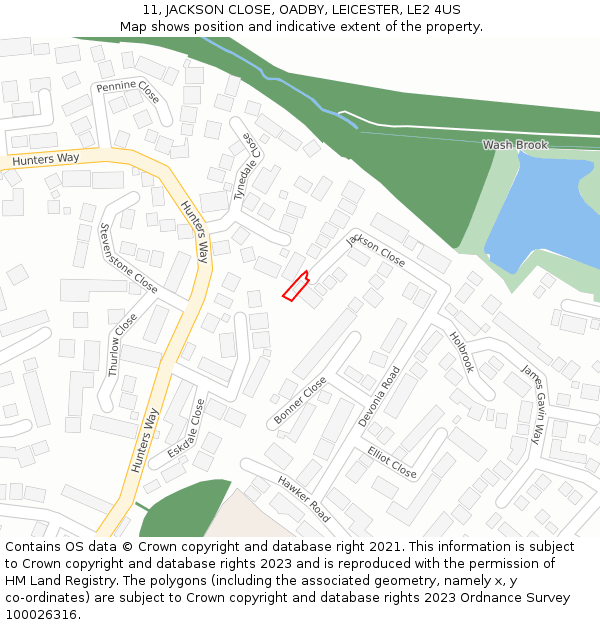 11, JACKSON CLOSE, OADBY, LEICESTER, LE2 4US: Location map and indicative extent of plot