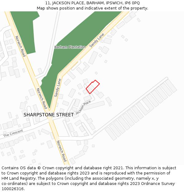 11, JACKSON PLACE, BARHAM, IPSWICH, IP6 0PQ: Location map and indicative extent of plot