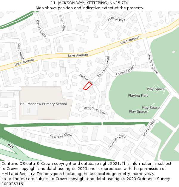 11, JACKSON WAY, KETTERING, NN15 7DL: Location map and indicative extent of plot
