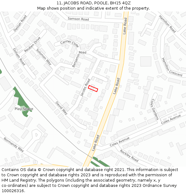 11, JACOBS ROAD, POOLE, BH15 4QZ: Location map and indicative extent of plot