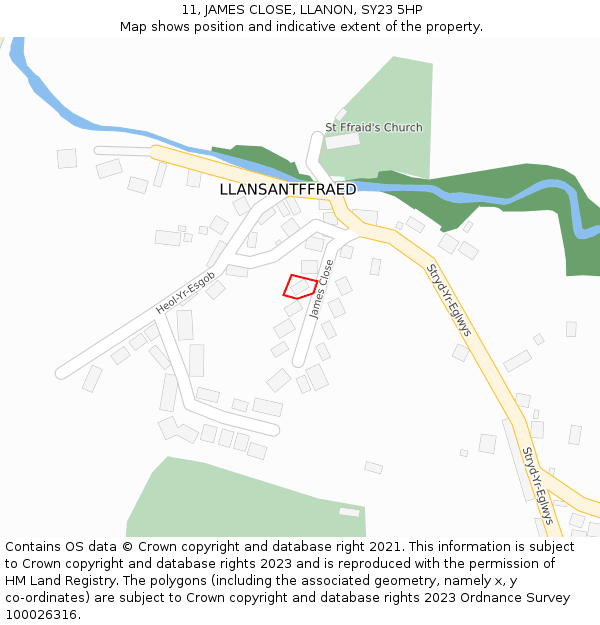 11, JAMES CLOSE, LLANON, SY23 5HP: Location map and indicative extent of plot