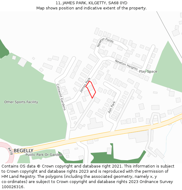 11, JAMES PARK, KILGETTY, SA68 0YD: Location map and indicative extent of plot