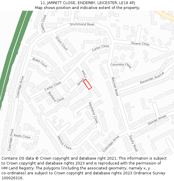 11, JARRETT CLOSE, ENDERBY, LEICESTER, LE19 4PJ: Location map and indicative extent of plot