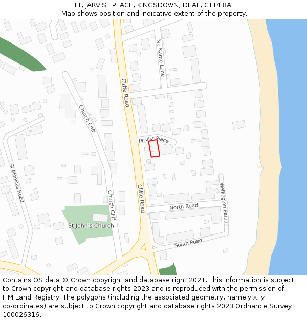 11, JARVIST PLACE, KINGSDOWN, DEAL, CT14 8AL: Location map and indicative extent of plot