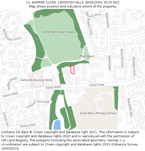 11, JASMINE CLOSE, LANGDON HILLS, BASILDON, SS16 6QZ: Location map and indicative extent of plot
