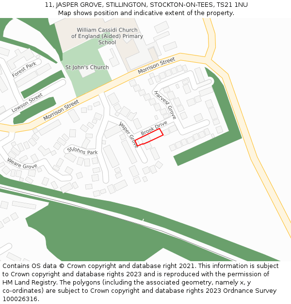 11, JASPER GROVE, STILLINGTON, STOCKTON-ON-TEES, TS21 1NU: Location map and indicative extent of plot
