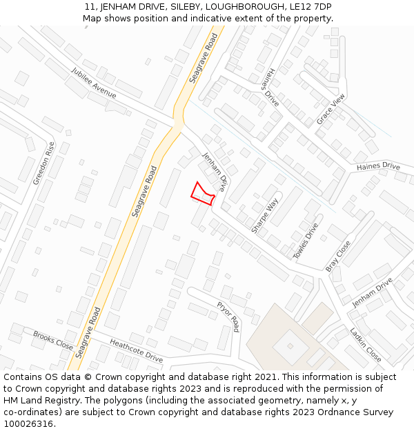 11, JENHAM DRIVE, SILEBY, LOUGHBOROUGH, LE12 7DP: Location map and indicative extent of plot