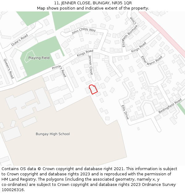 11, JENNER CLOSE, BUNGAY, NR35 1QR: Location map and indicative extent of plot