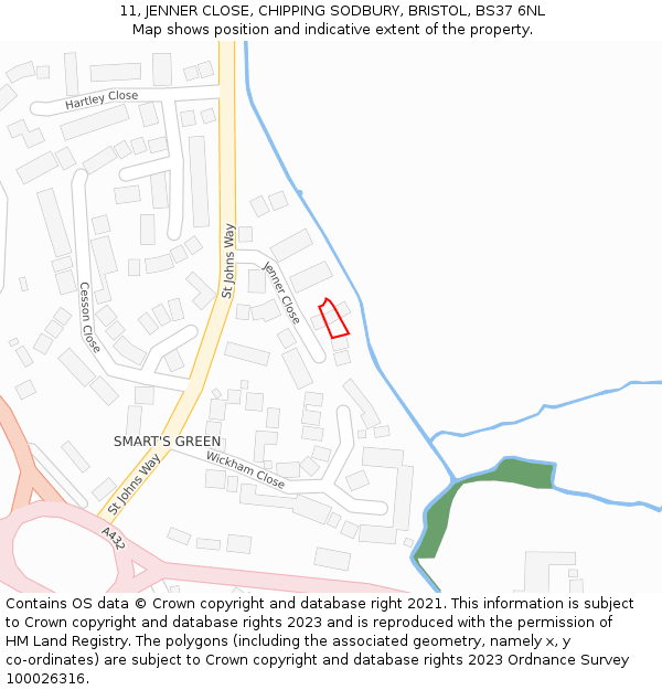 11, JENNER CLOSE, CHIPPING SODBURY, BRISTOL, BS37 6NL: Location map and indicative extent of plot