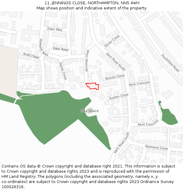 11, JENNINGS CLOSE, NORTHAMPTON, NN5 4WH: Location map and indicative extent of plot