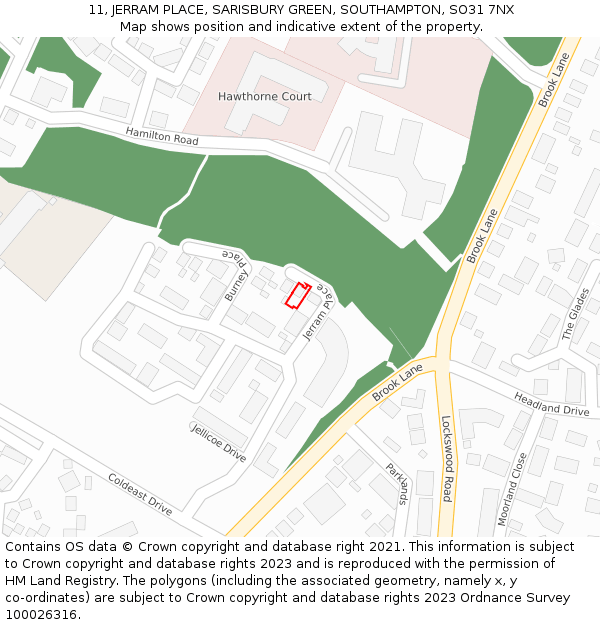 11, JERRAM PLACE, SARISBURY GREEN, SOUTHAMPTON, SO31 7NX: Location map and indicative extent of plot