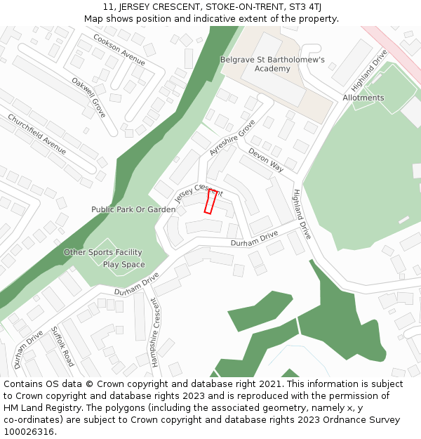 11, JERSEY CRESCENT, STOKE-ON-TRENT, ST3 4TJ: Location map and indicative extent of plot